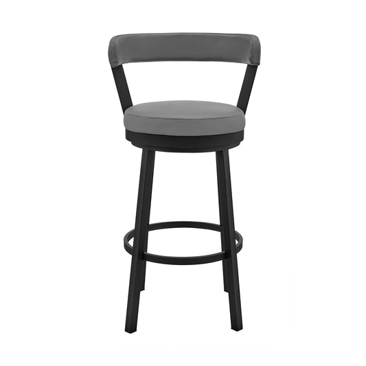 Armen Living Barstool Grey Leather & Black Finish Armen Living - Kobe 30" Bar Height Swivel Bar Stool in Black Finish and Gray Faux Leather | 721535761777