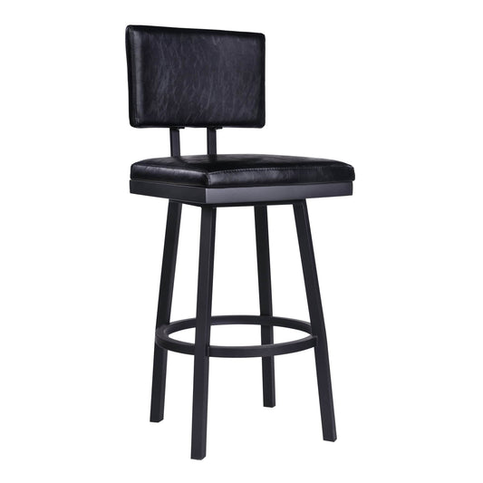 Armen Living Barstool Metal Bar Stool Armen Living - Balboa 26" Counter Height Swivel Vintage Black Faux Leather and Metal Bar Stool | LCBBBABLVB26