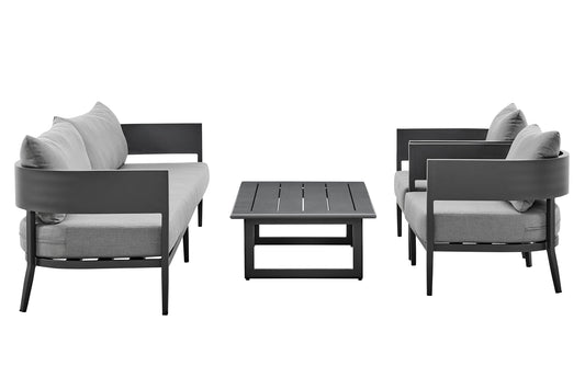 Armen Living Conversation Set Armen Living | Menorca 4 Piece Outdoor Dark Gray Aluminum & Fabric Outdoor Conversation Set | SETODMNGR