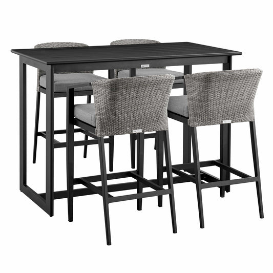 Armen Living Outdoor Bar Set Armen Living | Palma Outdoor Patio 5-Piece Bar Table Set in Aluminum with Grey Cushions | SETODPA5BTBLGRY