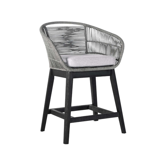 Armen Living Outdoor Bar Stool Armen Living | Tutti Frutti Indoor Outdoor Counter Height Bar Stool in Black Brushed Wood with Grey Rope | LCTFBAGRBL26