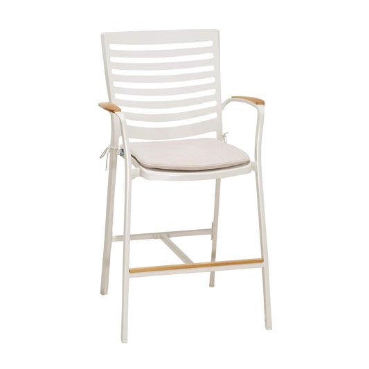 Armen Living Outdoor Barstool Armen Living | Portals Outdoor Patio Aluminum Barstool in Light Matte Sand with Natural Teak Wood Accent | LCPLBAWH
