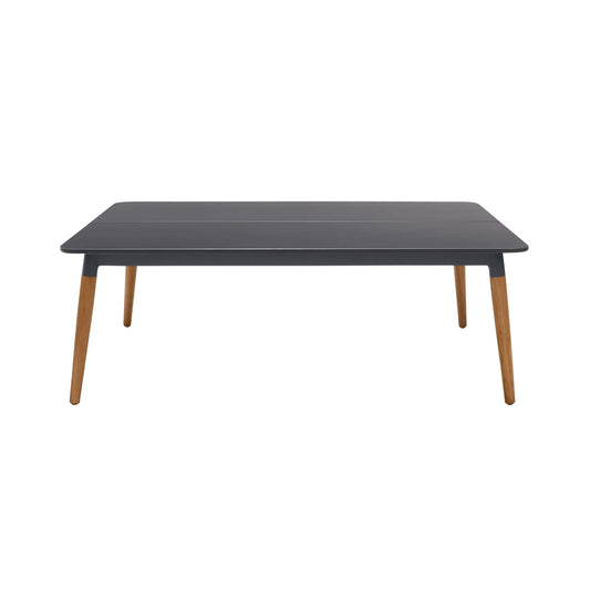 Armen Living Outdoor Coffee Table Armen Living | Ipanema Outdoor Dark Grey Rectangular Coffee Table with Teak Legs | LCIPCODGR