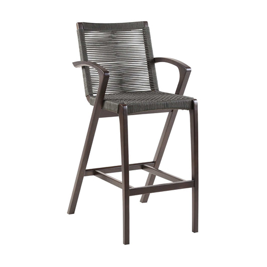 Armen Living Outdoor Counter Stool Armen Living | Brielle Outdoor Dark Eucalyptus Wood and Grey Rope Counter and Bar height Stool | LCBLBAGR26