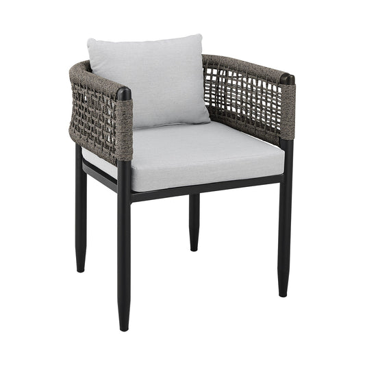 Armen Living Outdoor Dining Chair Armen Living | Alegria Outdoor Patio Dining Chair in Aluminum with Grey Rope and Cushions - Set of 2 | LCAFCHBL
