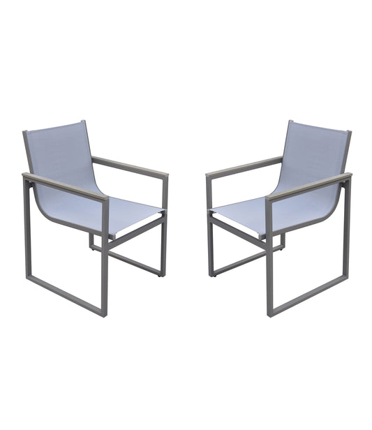 Armen Living Outdoor Dining Chair Armen Living | Bistro Outdoor Patio Dining Chair in Grey Powder Coated Finish with Grey Sling Textilene and Grey Wood Accent Arms - Set of 2 | LCBICHGR
