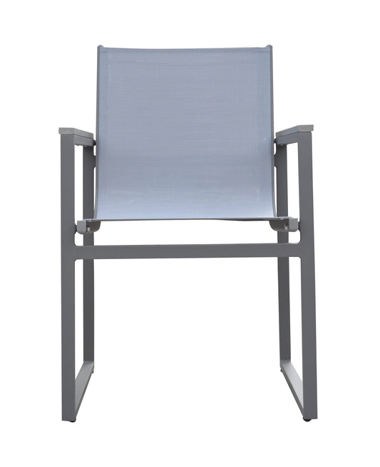Armen Living Outdoor Dining Chair Armen Living | Bistro Outdoor Patio Dining Chair in Grey Powder Coated Finish with Grey Sling Textilene and Grey Wood Accent Arms - Set of 2 | LCBICHGR