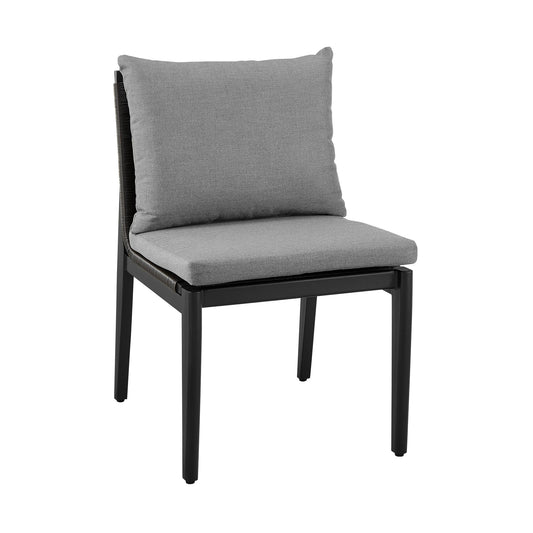 Armen Living Outdoor Dining Chair Armen Living | Cayman Outdoor Patio Dining Chairs in Aluminum with Grey Cushions - Set of 2 | LCCCSIBL