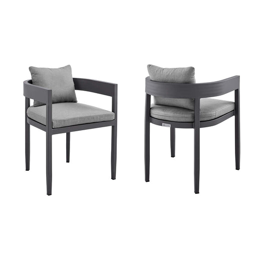 Armen Living Outdoor Dining Chair Armen Living | Menorca Outdoor Patio Dining Chairs in Aluminum with Grey Cushions - Set of 2 | LCMQCHGR