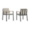Armen Living Outdoor Dining Chair Armen Living | Nofi Outdoor Patio Dining Chair in Charcoal Finish with Taupe Cushions and Teak Wood Accent Arms - Set of 2 | LCNOCHBE
