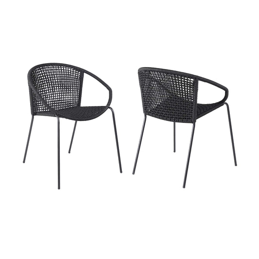 Armen Living Outdoor Dining Chair Armen Living | Snack Indoor Outdoor Stackable Steel Dining Chair with Black Rope - Set of 2 | LCSNSIBL