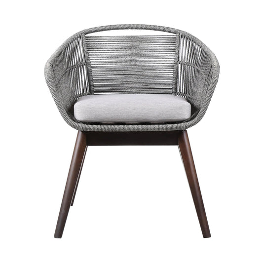 Armen Living Outdoor Dining Chair Armen Living | Tutti Frutti Indoor Outdoor Dining Chair in Dark Eucalyptus Wood with Latte Rope and Grey Cushions | LCTFSIGRY