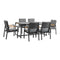 Armen Living Outdoor Dining Set Armen Living | Crown 7 Piece Black Aluminum and Teak Outdoor Dining Set with Dark Gray Fabric | SETODCRDIBL7