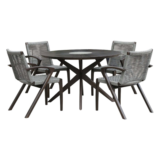 Armen Living Outdoor Dining Set Armen Living | Oasis and Brielle Outdoor 5 Piece Dark Eucalyptus and Concrete Dining Set | SETOADIDK5A