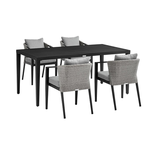 Armen Living Outdoor Dining Set Armen Living | Palma Outdoor Patio 5-Piece Dining Table Set in Aluminum and Wicker with Grey Cushions | SETODPA5DIBLGRY