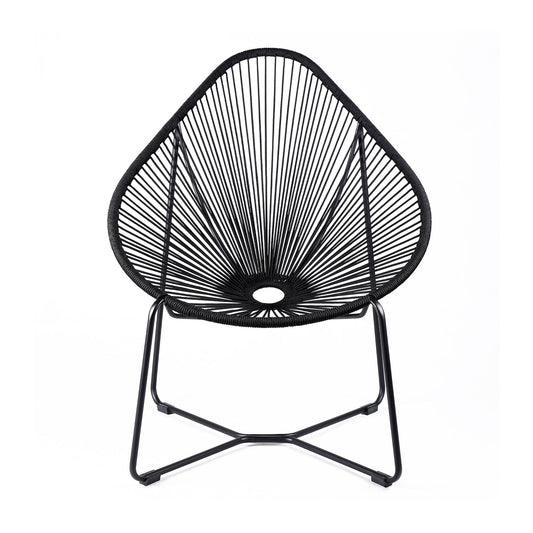 Armen Living Outdoor Lounge Chair Armen Living | Acapulco Indoor Outdoor Steel Papasan Lounge Chair with Black Rope | LCACSIBL