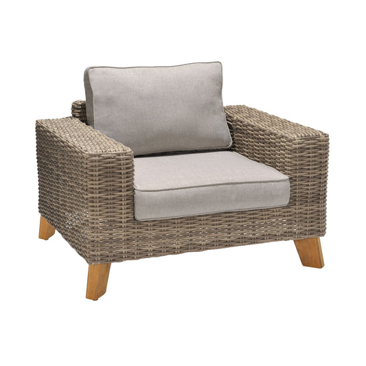 Armen Living Outdoor Lounge Chair Armen Living | Bahamas Outdoor Wicker & Teak Wood Lounge Chair with Beige Olefin | LCBACHBR