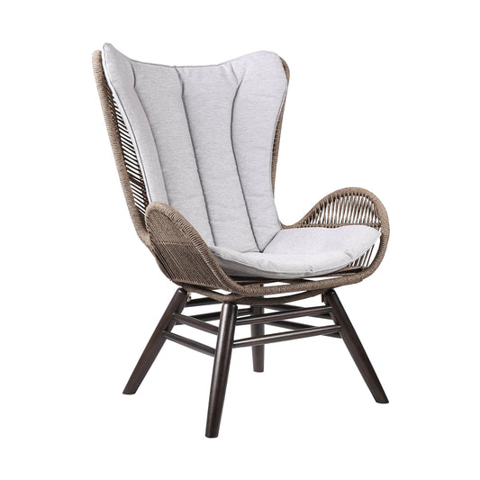 Armen Living Outdoor Lounge Chair Armen Living | King Indoor Outdoor Lounge Chair in Dark Eucalyptus Wood with Truffle Rope and Grey Cushion | LCKGCHTRU