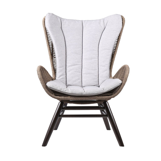Armen Living Outdoor Lounge Chair Armen Living | King Indoor Outdoor Lounge Chair in Dark Eucalyptus Wood with Truffle Rope and Grey Cushion | LCKGCHTRU
