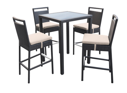 Armen Living Outdoor Pub Set Armen Living | Tropez Outdoor Patio Wicker Bar Set (Table with 4 barstools) | SETODTRBE