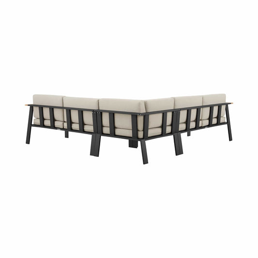Armen Living Outdoor Sectional Set Armen Living | Nofi Outdoor Patio Sectional Set in Charcoal Finish with Taupe Cushions and Teak Wood | SETODNOSEBE