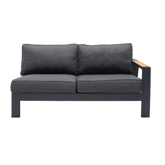 Armen Living Outdoor Set Armen Living | Palau 4 Piece Outdoor Sectional Set with Cushions in Dark Grey and Natural Teak Wood Accent | SETODPASE4GR