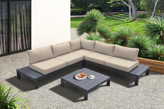 Armen Living Outdoor Set Armen Living | Razor Outdoor 4 piece Sectional set in Dark Grey Finish and Taupe Cushions | SETODRZTA