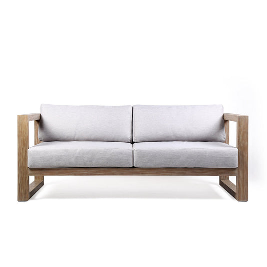 Armen Living Outdoor Sofa Armen Living | Paradise Outdoor Light Eucalyptus Wood Sofa with Grey Cushions | LCPRSOLALT