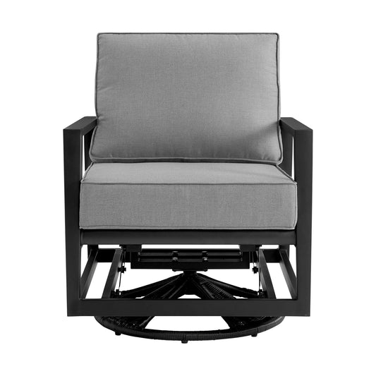 Armen Living Outdoor Swivel Chair Armen Living | Cayman Black Aluminum Outdoor Swivel Glider Chair with Dark Gray Cushions | LCODCMCHBL