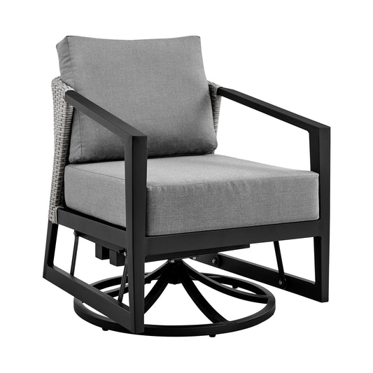 Armen Living Outdoor Swivel Chair Armen Living | Palma Outdoor Patio Swivel Lounge Chair in Aluminum with Grey Cushions | LCPFSWCHGR