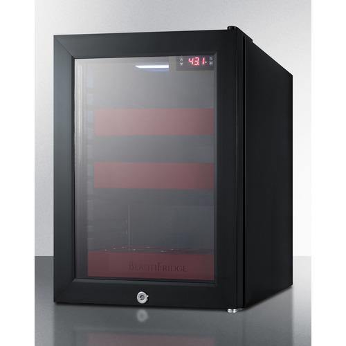 BEAUTIFRIDGE All-Refrigerators BeautiFridge 14" 0.85 cu.ft. Black with Glossy Ruby Trays & Glass Door Cosmetics Refrigerator