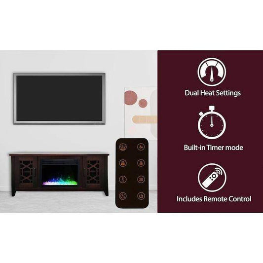 Cambridge 56-in. Stardust Mid-Century Modern Electric Fireplace with Deep Multi-Color Crystal Insert