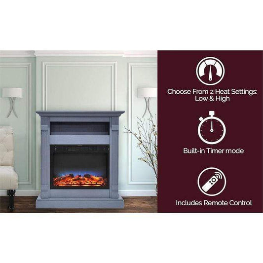 Cambridge Cambridge Sienna 34-in Electric Fireplace Heater with Slate Blue Mantel, Enhanced Log Display, Multi-Color Flames, and Remote Control