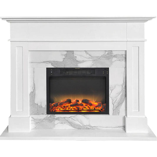 Cambridge Electric Fireplace Cambridge Sofia 57-In. Electric Fireplace with Faux Charred Log Display insert and White Mantel