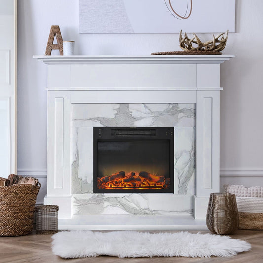 Cambridge Electric Fireplace Cambridge Sofia 57-In. Electric Fireplace with Faux Charred Log Display insert and White Mantel