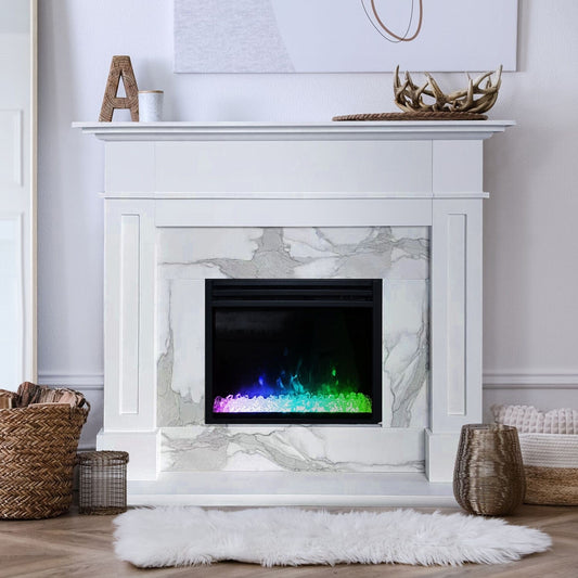 Cambridge Electric Fireplace Cambridge Sofia 57-In. Electric Fireplace with Multi-Color Crystal Insert and White Mantel