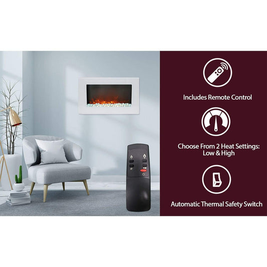 Cambridge Electric Wall-hung Fireplaces Cambridge 30-In. Callisto Wall Mount Electric Fireplace with Crystal Display, Timer, and Remote, White