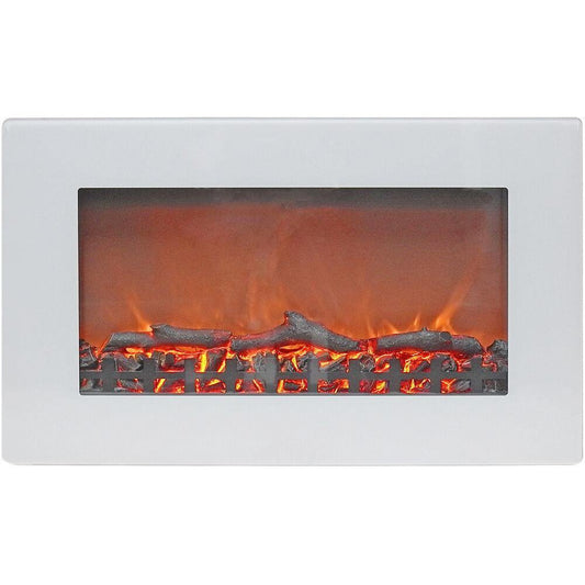 Cambridge Electric Wall-hung Fireplaces Cambridge 30-In. Callisto Wall Mount Electric Fireplace with Log Display, Timer, and Remote, White