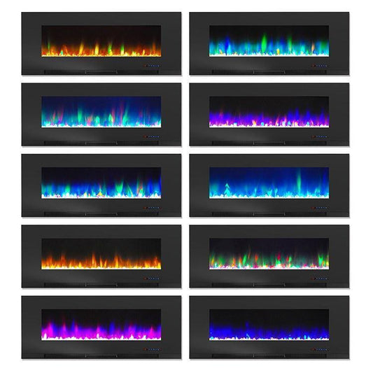 Cambridge Electric Wall-hung Fireplaces Cambridge 50 In. Wall-Mount Electric Fireplace in Black with Multi-Color Flames and Crystal Rock Display,