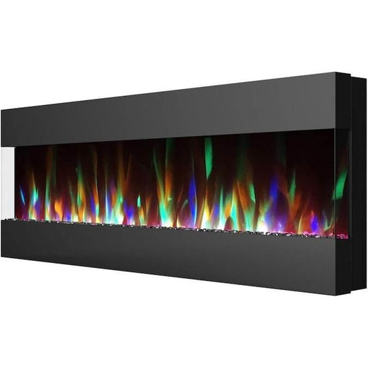 Cambridge Electric Wall-hung Fireplaces Cambridge 60 In. Recessed Wall-Mounted Electric Fireplace with Crystal and LED Color Changing Display, Black/White