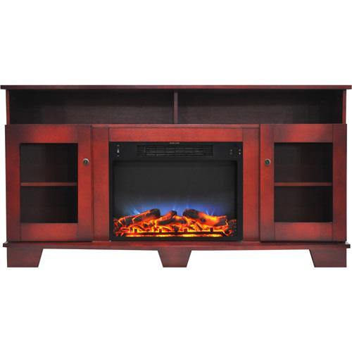 Cambridge Fireplace Mantels and Entertainment Centers Cherry Cambridge Savona 59 In. Electric Fireplace in Cherry with Entertainment Stand and Multi-Color LED Flame Display,