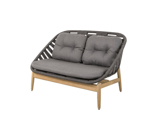 Cane-Line Denmark Cane-line Soft Rope - Dark grey - teak legs Strington 2-seater sofa, w/teak frame, incl. grey Cane-line AirTouch cushions, Cane-line Soft Rope (55020)