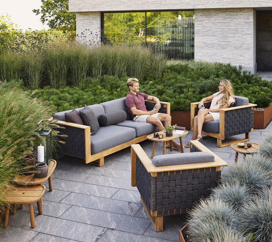 Cane-Line Denmark Outdoor Sofa Angle 3-seater sofa w/teak frame, incl. grey Cane-line AirTouch cushions (55010)