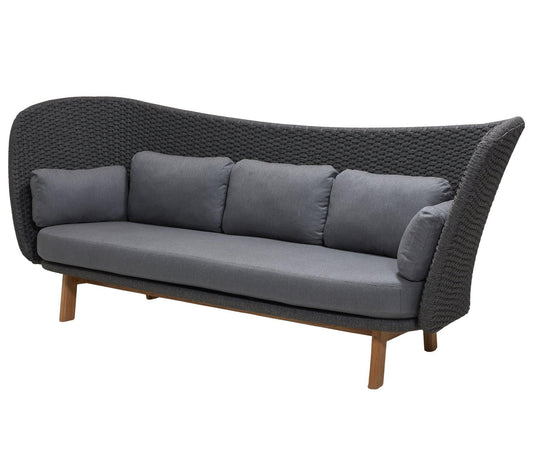 Cane-Line Denmark Outdoor Sofa Cane-Line Peacock Wing 3-Seater Sofa w/Teak Legs, incl. Grey Cane-line Natté cushions (5560)