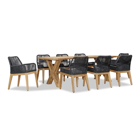 Harmonia Living - Carl Fields 8 Seat Reclaimed Teak and Rope Dining Set | CARL-TK-SET573
