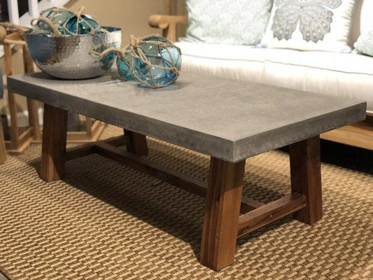 CO9 Design Outdoor Coffee Table Bridge Rectangular Coffee Table w/ Acacia Base