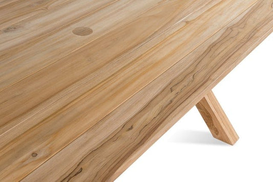 CO9 Design Outdoor Dining Table Lakewood 90"/ 72" Dining Table w/ Trestle Base, Natural Teak