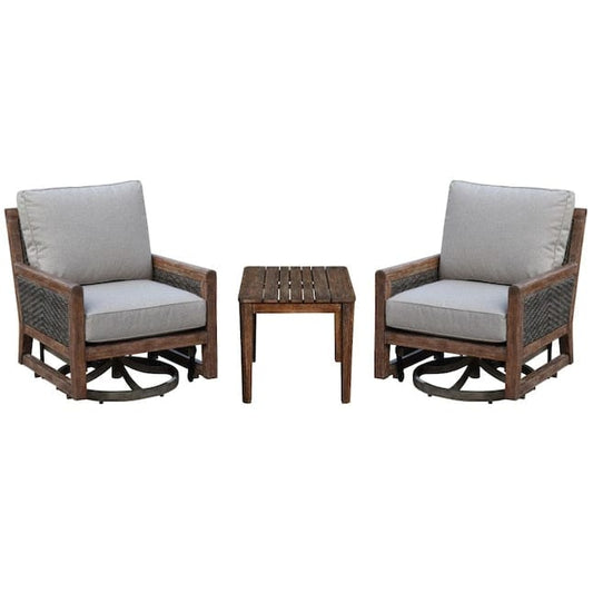 Courtyard Casual Conversation Set Courtyard Casual - Bermuda FSC Teak 3 Piece Motion Balcony Set with 2 Swivel Gliders and 1 Square End Table | 5444