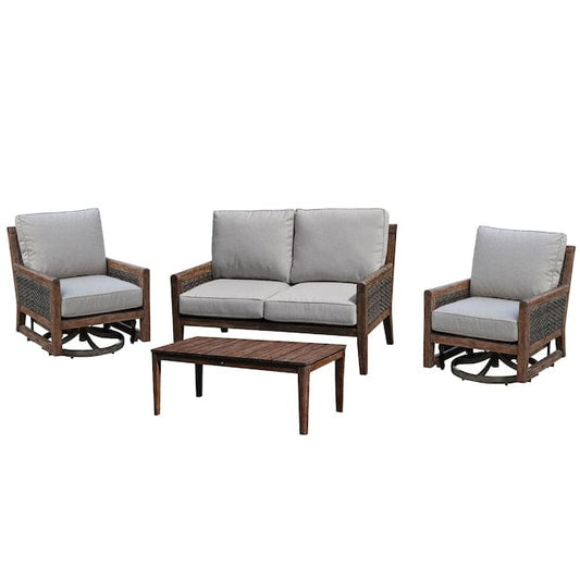 Courtyard Casual Conversation Set Courtyard Casual - Bermuda FSC Teak 4 Piece Motion Seating Set with Loveseat, Coffee Table, and 2 Swivel Gliders | 5448