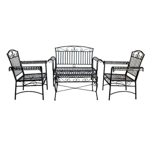 Courtyard Casual Conversation Set Courtyard Casual - Black Steel French Quarter Outdoor 4 pc Metal Seating Group | 5154